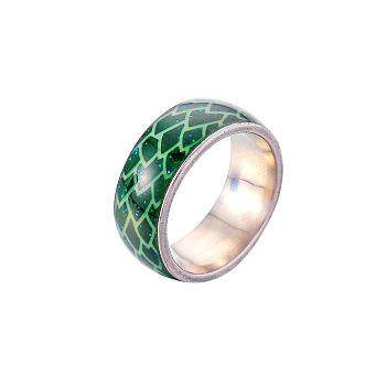 Glow in the Dark Luminous Enamel Finger Ring, Stainless Steel Rings for Women, Dark Green, US Size 9(18.9mm)