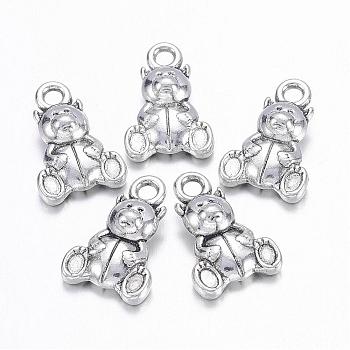 Tibetan Style Alloy Pendants, Lead Free and Cadmium Free, Bear, Antique Silver Color, about 16mm long, 10mm wide, 5mm thick hole: 2mm