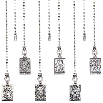 Tibetan Style Alloy Ceiling Fan Pull Chain Extenders, Rectangle with Tarot Pattern Pendant Decoration, with Iron Ball Chains, Antique Silver, 345mm, 6 style, 2pcs/style, 12pcs/set
