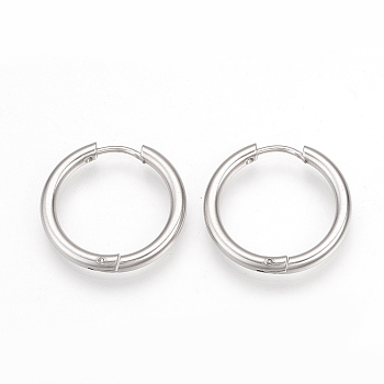 201 Stainless Steel Huggie Hoop Earrings, with 304 Stainless Steel Pins, Ring Shape, Stainless Steel Color, 19x2.5mm, 10 Gauge, Pin: 0.8mm