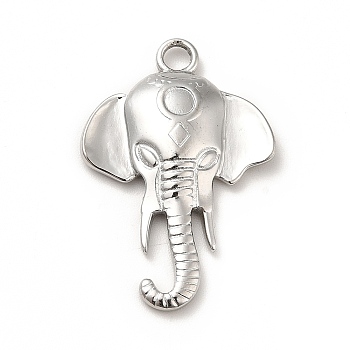 304 Stainless Steel Pendants, Elephant Charms, Stainless Steel Color, 28x19x3mm, Hole: 2.5mm