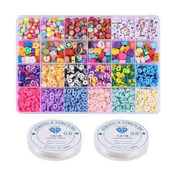 DIY Preppy Bracelet Making Kit, Including Disc & Sweet Food & Heart & Cloud Polymer Clay Beads, Letter & Heart Pattern Acrylic Beads, Mixed Color
