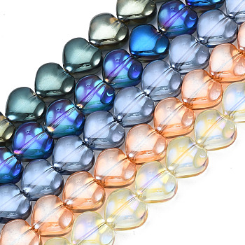 Electroplate Glass Beads Strands, Heart, Mixed Color, 9.5x10.5x5mm, Hole: 0.8mm, about 70~71pcs/strand, 25.20 inch~25.59 inch(64~65cm)
