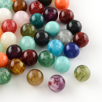 Round Imitation Gemstone Acrylic Beads, Mixed Color, 14mm, Hole: 2.5mm, about 310pcs/500g