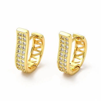 Clear Cubic Zirconia Rectangle Hoop Earrings, Rack Plating Brass Jewelry for Women, Lead Free & Cadmium Free, Real 18K Gold Plated, 20x5x15mm, Pin: 1mm