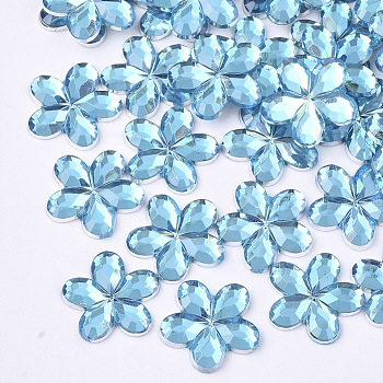 Plastic Cabochons, Flower, Sky Blue, 9x9.5x1.5mm, about 5000pcs/bag