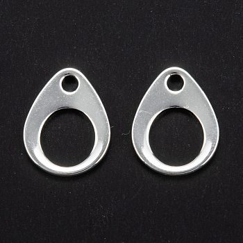 201 Stainless Steel Chain Tabs, Chain Extender Connectors, Teardrop, Hollow, Silver, 13x10x0.9~1mm, Hole: 2mm