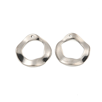 Non-Tarnish 304 Stainless Steel Charms, Wave Round Ring Charms, Stainless Steel Color, 14.5x1mm, Hole: 0.9mm