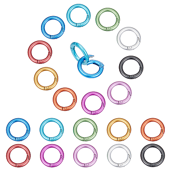 20Pcs 10 Colors Zinc Alloy Frosted Spring Gate Rings, Round, Mixed Color, 25x4mm, 2pcs/color