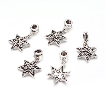 Alloy European Dangle Charms, Star, Antique Silver, 35mm, Hole: 5mm