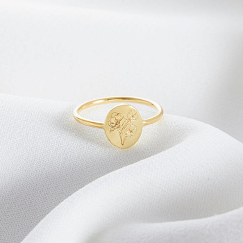 Fashionable Alloy Finger Rings, Special-Interest, for Women, Oval with Birth Flower, Golden, US Size 7(17.3mm)
