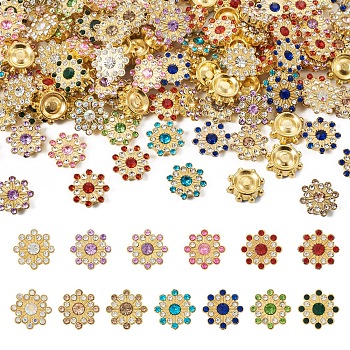 Cheriswelry 260Pcs 13 Style CCB Plastic with Rhinestones Cabochons, for DIY Hair, Clothing Accessories, Flower, Mixed Color, 1.5x1.5x0.45cm, 20pcs/style 