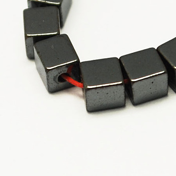 Non-magnetic Synthetic Hematite Beads Strands, Grade A, Cube, Black, 6x6x6mm, about 64pcs/strand