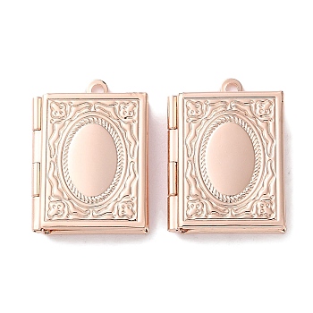 Rack Plating Brass Locket Pendants, Long-Lasting Plated, Lead Free & Cadmium Free, Rectangle with Oval Pattern, Rose Gold, 26x19x5mm, Hole: 1.8mm, Inner Diameter: 15x10mm