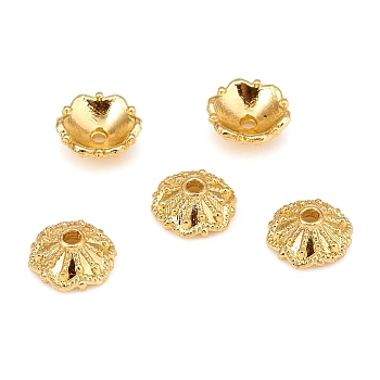 Brass Bead Caps, Long-Lasting Plated, Multi-Petal, Flower, Golden, 7.5x3mm, Hole: 1mm