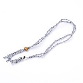 Adjustable Braided Waxed Cord Macrame Pouch Necklace Making, Interchangeable Stone, with Wood Beads & Alloy Pipe Beads, Dark Gray, 17-3/8~18-1/2 inch(44~47cm)