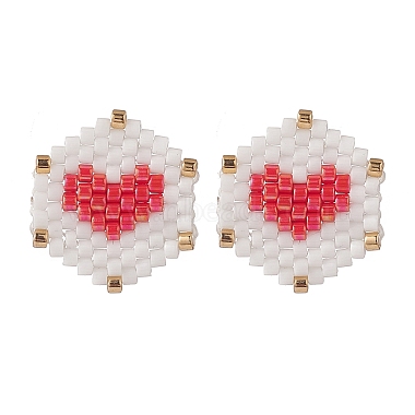 3 пара 3 цветных стеклянных плетеных шестигранных серег с сердечками(EJEW-MZ00009)-5