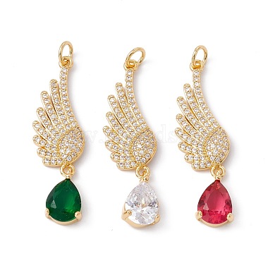 Real 18K Gold Plated Mixed Color Wing Brass+Cubic Zirconia Pendants