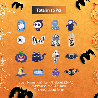 16Pcs 16 Style Halloween Theme Acrylic Brooch Pin(JEWB-FH0001-33)-2