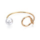 Bracelet manchette ouvert en alliage métallique avec perle en plastique pour femme(BJEW-S118-122G)-1