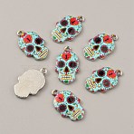 Alloy Enamel Pendants, Platinum, Skull, Pale Turquoise, 22.5x13.5x2mm, Hole: 1.8mm(FIND-CJC0015-09O)