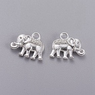 Vintage Elephant Charms, Tibetan Style Alloy Charms, Cadmium Free & Nickel Free & Lead Free, Silver Color Plated, 12x14x2.5mm, Hole: 1mm(PALLOY-ZN-47017-S-FF)