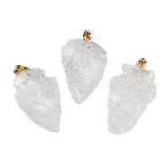 Raw Rough Natural Quartz Crystal Pendants, Rock Crystal Arrow Head Charms with Stainless Steel Snap on Bails, Golden, 31~39.5x19~25x8~14.5mm, Hole: 2.5x3.5mm(G-G162-01G-03)