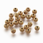 Tibetan Style Alloy Beads, Lead Free & Nickel Free & Cadmium Free, Round, Antique Golden Color, about 6mm in diameter, hole: 1mm(GLF10326Y-NF)