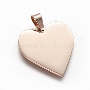 Ion Plating(IP) 304 Stainless Steel Stamping Blank Tag Pendants, Heart, Rose Gold, 25x23.5x1.4mm, Hole: 4x7mm(STAS-F213-02RG)