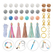 DIY Keychain Wristlet Making Kit, Including Alloy Key Rings & Lobster Claw Clasps, Wood Octagon with Eye & Silicone Round Bead, Polyester Elastic Cord, PU Leather Big Tassel Pendants, Mixed Color, 111Pcs/bag(DIY-TA0004-21)