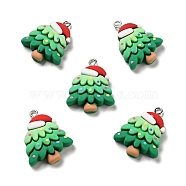 Christmas Opaque Resin Pendants, with Platinum Tone Iron Loops, Christmas Tree with Hat Charm, Sea Green, 28.5x22x6.5mm, Hole: 2x2.8mm(X-RESI-G043-B03)
