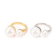 Brass Cuff Ring, with Shell Pearl Round Beads, Long-Lasting Plated, Mixed Color, US Size 6(16.5mm)(RJEW-F118-23)