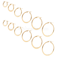 Unicraftale 12 Pairs 6 Style 304 Stainless Steel Flat Hoop Earrings, Hypoallergenic Earrings for Women, Golden, 14~41x2mm, Pin: 0.7x0.1mm, 2 Pairs/style(EJEW-UN0002-16)