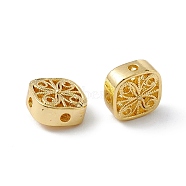 Brass Beads, Long-Lasting Plated, Square with Flower, Real 18K Gold Plated, 7.5x7.5x4.5mm, Hole: 1.2mm(KK-B066-04G)