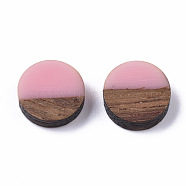 Resin & Wood Cabochons, Flat Round, Pink, 10x2.5~4mm(X-RESI-S358-70-H39)