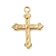 PVD Vacuum Plating 201 Stainless Steel Pendants, Cross Charm, Real 18K Gold Plated, 25x18x2mm, Hole: 2mm(STAS-C111-41G)