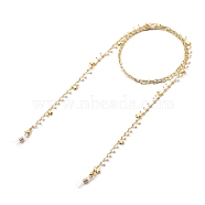 Eyeglasses Chains, Neck Strap for Eyeglasses, with Brass Paperclip Chains, Glass Beads, 304 Stainless Steel Lobster Claw Clasps and Rubber Loop Ends, Golden, 37.9~38.1 inch(96.5~97cm)(AJEW-EH00225)