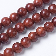 Natural Wood Beads Strands, Round, Dark Red, 10mm, Hole: 1mm, about 38pcs/strand, 15.7 inch(40cm)(WOOD-J001-04-10mm)