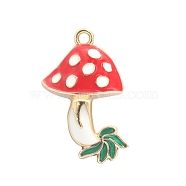 Golden Tone Alloy Enamel Pendants, Mushroom Charm, Green, 26x16mm(MUSH-PW0001-009A)