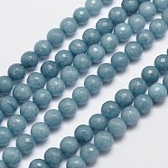 Natural Malaysia Jade Bead Strands, Imitation Aquarine, Round, Dyed, Faceted, Cadet Blue, 8mm, Hole: 0.8mm, about 46pcs/strand, 14.5 inch(G-A147-8mm-A01)