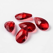 Faceted Teardrop Glass Pendants, Red, 22x13x7mm, Hole: 1mm(X-GLAA-O008-B15)