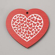 Single Face Printed Heart Wood Pendants, Valentine's Day Wooden Charms, Heart, 46x49.5x2.5mm, Hole: 2mm(WOOD-CJC0011-07L)