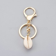 Cowrie Shell Keychain, with Alloy Key Clasps, Bisque, Golden, 85mm(KEYC-JKC00178)