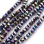 Electroplate Glass Beads Strands, AB Color Plated, Faceted, Round, Prussian Blue, 4mm, Hole: 0.5mm, about 100pcs/strand, 14.2 inch(X-EGLA-R016-4m-11)