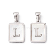 304 Stainless Steel Pave Shell Pendants, Rectangle Charm, Stainless Steel Color, Letter L, 17.5x12x1.5mm, Hole: 3x5mm(STAS-G327-01P-L)