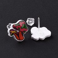 Acrylic Cartoon Mushroom Stud Earrings with Platic Pins for Women, Colorful, 12.5x12mm, Pin: 0.9mm(EJEW-F293-03B)