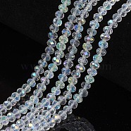 Electroplate Glass Beads Strands, Half Rainbow Plated, Faceted, Rondelle, Clear, 6x5mm, Hole: 1mm, about 83~85pcs/strand, 38~39cm(EGLA-A034-T6mm-L19)