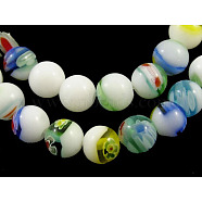 Handmade Millefiori Glass Beads Strands, White Porcelain, Round, Colorful, about 6mm in diameter, hole: 1mm, 67pcs/strand(X-LK05Y)