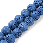 Synthetic Lava Rock Dyed Beads Strands, Round, Royal Blue, 7.5~8mm, Hole: 1mm, about 50pcs/strand, 14.88''(37.8cm)(G-H311-08B-09)