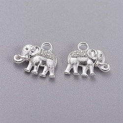 Vintage Elephant Charms, Tibetan Style Alloy Charms, Cadmium Free & Nickel Free & Lead Free, Silver Color Plated, 12x14x2.5mm, Hole: 1mm(PALLOY-ZN-47017-S-FF)